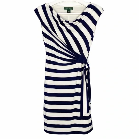 Lauren Ralph Lauren | Dresses | Ralph Lauren Navy Ivory Striped Ponte Knit  Dress Petite | Poshmark